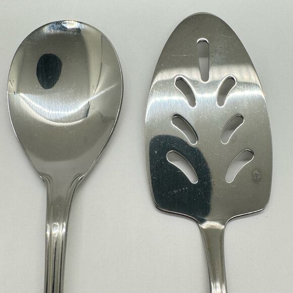 Estia Stainless Serving Set Large Spoon Pierced Spatula Pie Server Floral Motif - Picture 2 of 7